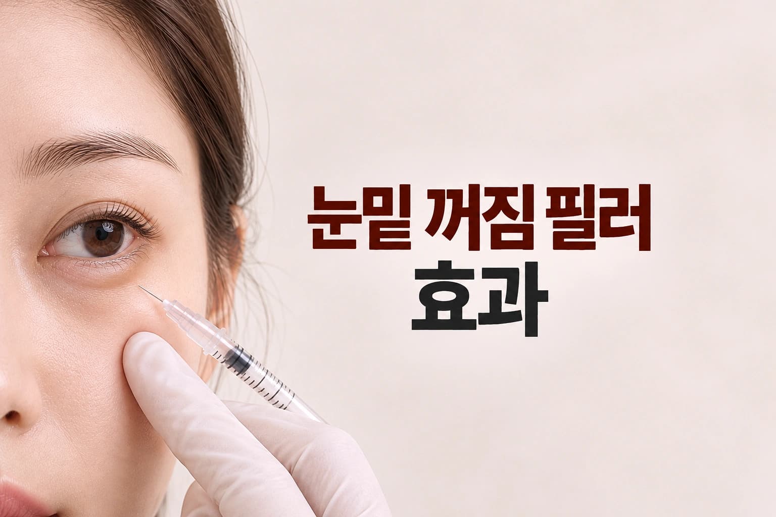눈밑 꺼짐 필러 효과를 주제로 눈물고랑 부위와 필러 시술 장면을 표현한 썸네일