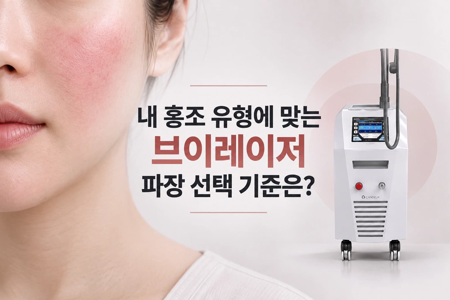 홍조 유형과 혈관의 위치에 따른 브이레이저 파장 선택 기준을 안내