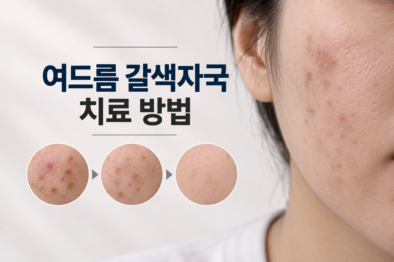 여드름 갈색자국과 치료 후 색이 옅어지는 변화를 함께 표현한 여드름 갈색자국 치료 방법 썸네일